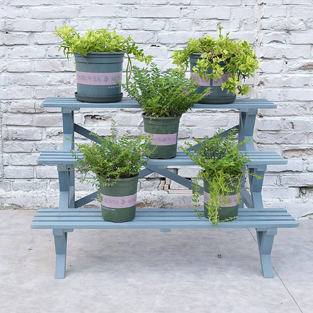HJXGQJM 3-Tier Solid Wood Plant Stand, 80 x 60 cm