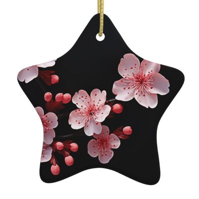 Sakura on Black 2023 Star-Shaped Ceramic Christmas Tree Ornament