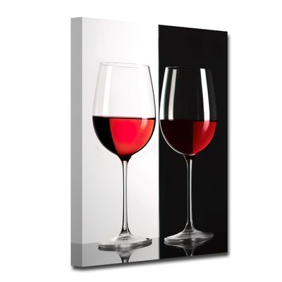 CXHOSTENT Black, White and Red Wine Canvas Wall Art for Kitchen, Minimalist Wine Glass Decor for Bar, Pub or Restaurant (60 x 90 cm)