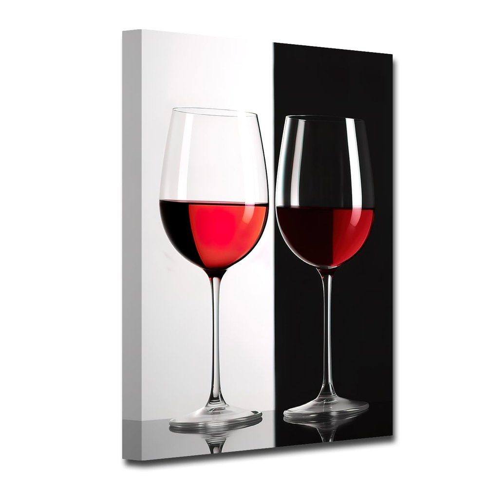 CXHOSTENT Black, White and Red Wine Canvas Wall Art for Kitchen, Minimalist Wine Glass Decor for Bar, Pub or Restaurant (60 x 90 cm)
