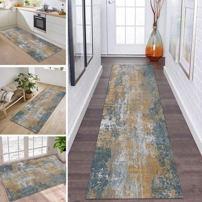ZDYHMrj Long Hallway Runner Rug, Non-Slip, Washable, Gray/Brown/Blue, 120 x 120 cm