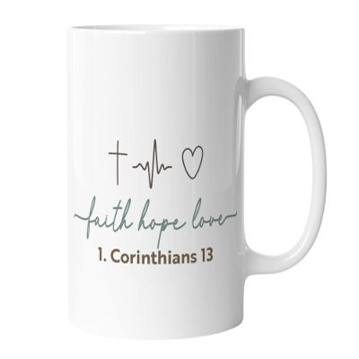 Christian Coffee Mug with Bible Verse, 1 Corinthians 13