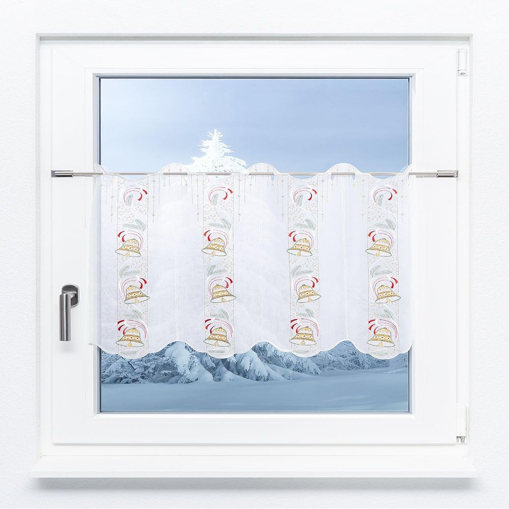 Plauener Spitze Café Curtain, Bell Band, 64 x 55 cm, Red