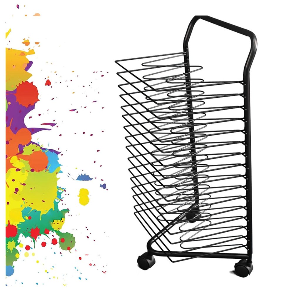XTGDIEM Art Drying Rack, Mobile Canvas Storage Rack, 16 Shelves, 85 × 32 × 43 cm
