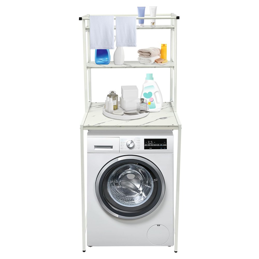 EurHomePlus Washing Machine and Dryer Storage Rack, 3-Tier Bathroom Shelf, White + Marble