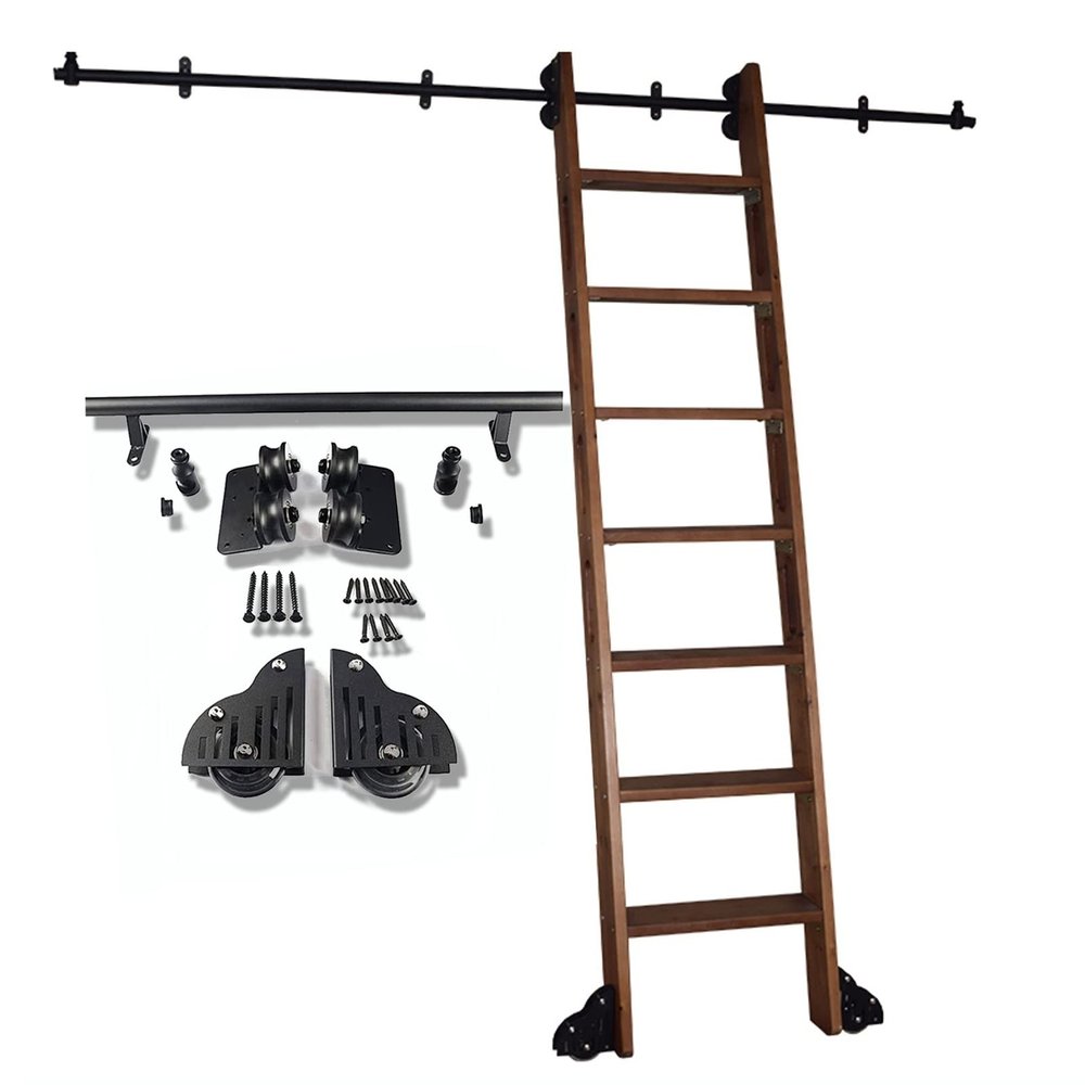 Sliding Ladder Hardware Kit with Round-Tube Track and Floor Roller