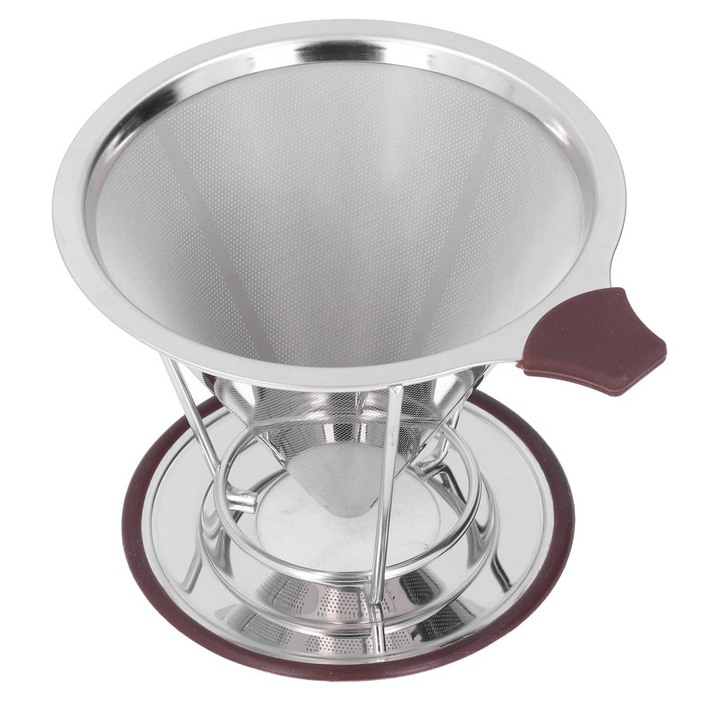 UPQRSG Pour-Over Coffee Dripper, 304 Stainless Steel, Double-Layer Filter, Reusable, with Holder for 16 Cups