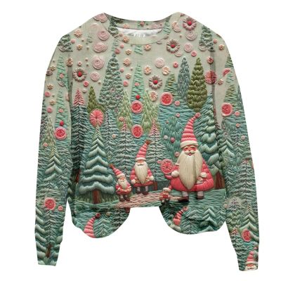 Women's Christmas Hoodie Sweater with Snowflake Print, Long Sleeve, Cotton, Funny (Green, M)