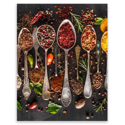 SMTDeco Cooktop Cover 30 x 40 cm, Extra Work Surface, Splash Guard & Cutting Board, Tempered Glass, Scratch-Resistant, for Induction/Ceramic Cooktops, 1-Piece, Red Herbs & Spices Design