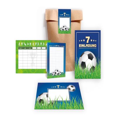 10 Football Invitations for a 7th Birthday, with Envelopes, Bags, Stickers, Notepads and Games
