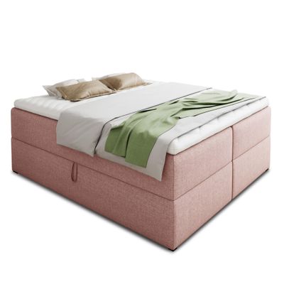Sofnet Base Box Spring Bed with 2 Storage Compartments, Bonell Mattress and Topper, Pink Inari 52, 55 x 79 in