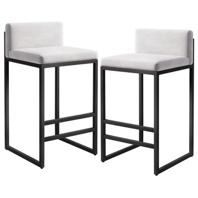 Velvet Bar Stools with Backrests, 65 cm, White, 2-Piece Set