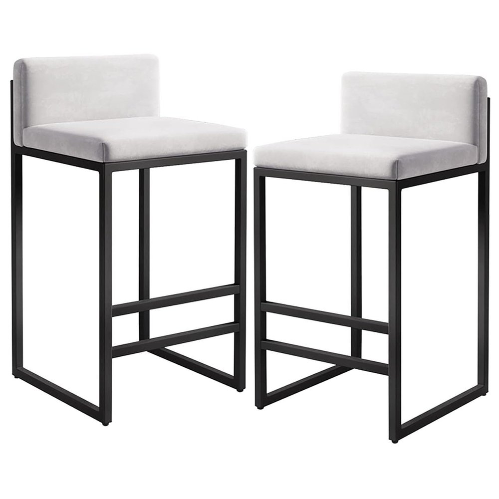 Velvet Bar Stools with Backrests, 65 cm, White, 2-Piece Set