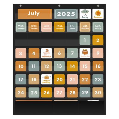 REGELETO Boho 46+3-Pocket Calendar Chart with 92 Cards, 73 x 61 cm, Black