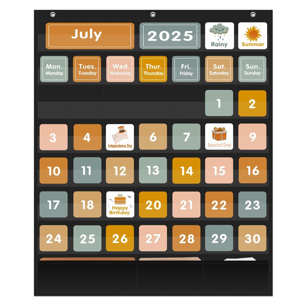 REGELETO Boho 46+3-Pocket Calendar Chart with 92 Cards, 73 x 61 cm, Black