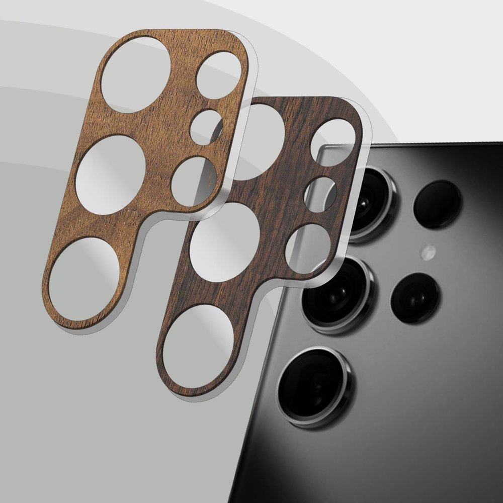 Carveit Camera Lens Protector for Samsung Galaxy S23 Ultra, Natural Wood, HD Clear, Dark Wood + Walnut, 2 Pieces