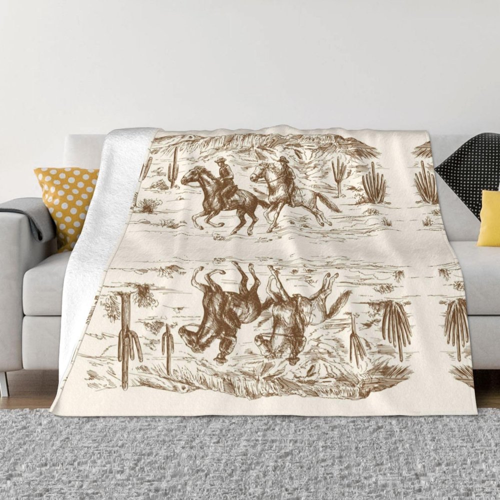 ObabO Western Desert Cactus Cowboys Ultra-Soft Flannel Blanket