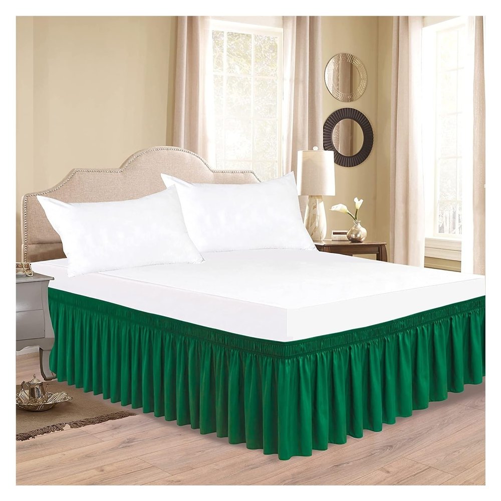 Classic Thick Ruffled Bed Skirt, Dark Green, Queen 150 x 200 x 38 cm