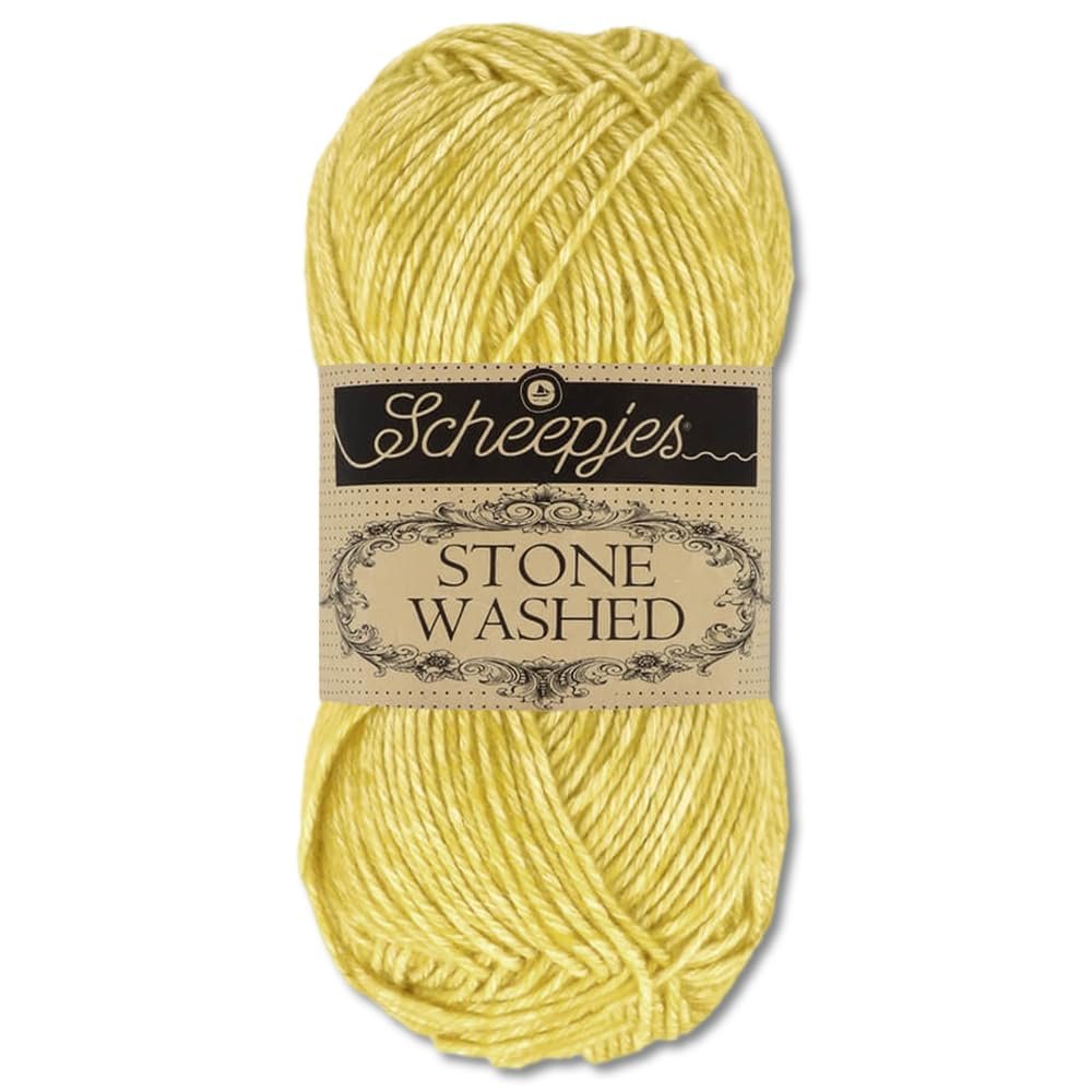 Frida's Wollhaus Scheepjes 50 g Stone Washed Knitting & Crochet Silky-Soft Yarn, 36 Colors (812 | Lemon Quartz)