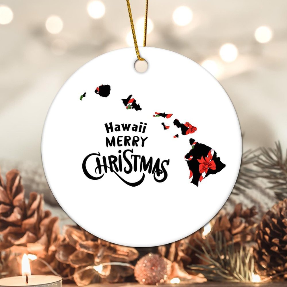 Evans1nism Hawaii State Vacation Souvenir Christmas Porcelain Ornament, Double-Sided, 8.1 cm