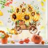 Wandtattoo Loft Autumn Wooden Cart, Sunflower & Pumpkin Window Decals, Reusable, 1 A4 Sheet view 2