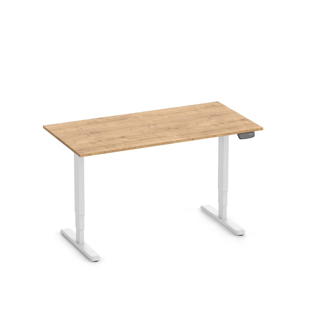 Ergolutions Primus Desk, White Frame, 1600 x 800 x 25 mm Oak Top, Electric Height-Adjustable Standing Desk, 125 kg Capacity