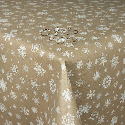 Beige Rectangular Christmas Oilcloth Tablecloth with Snowflakes, 80 x 430 cm, Washable