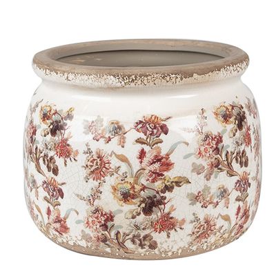 Clayre & Eef Ceramic Indoor Flower Pot, 20 x 15 cm, Beige/Pink