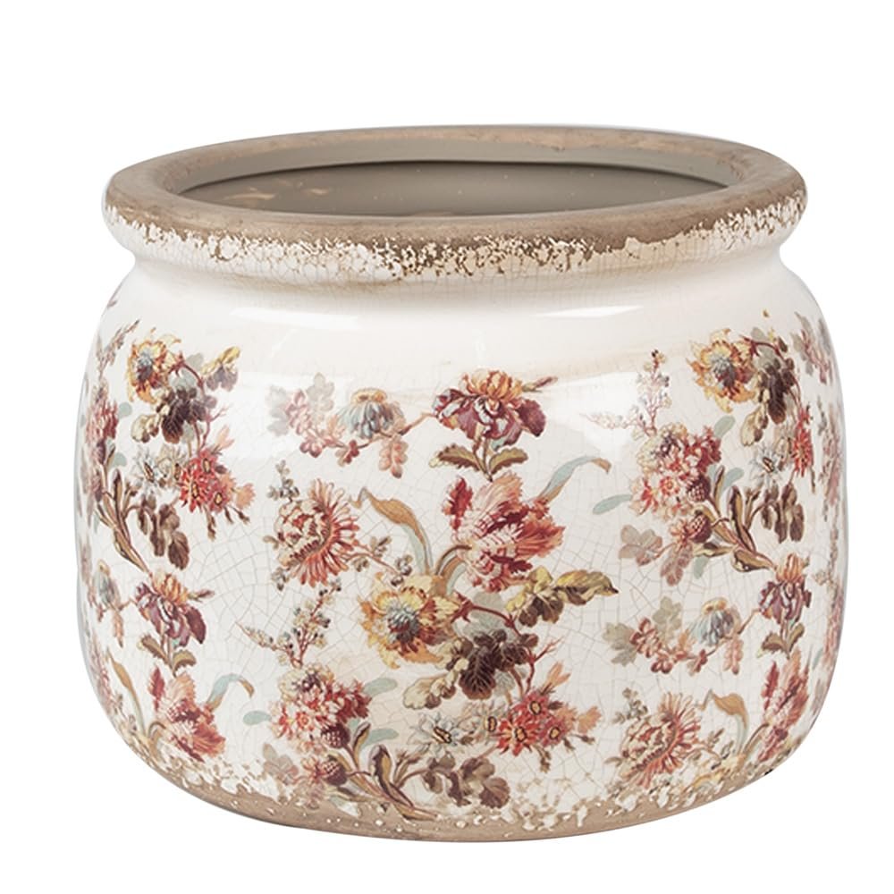 Clayre & Eef Ceramic Indoor Flower Pot, 20 x 15 cm, Beige/Pink