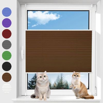 No-Drill Pleated Blind 80 x 110 cm, Adjustable, Brown