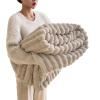 Baketron Rabbit Plush Faux-Fur Fleece Blanket, Khaki, 180 x 200 cm view 1