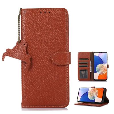 TIANYUE Case for Sony Xperia 10 V, Litchi-Textured Genuine Leather Wallet Case with RFID Blocking, Brown