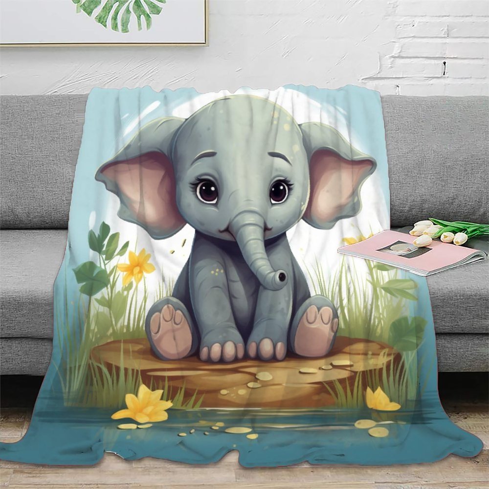 Cute Elephant Fleece Throw Blanket, Super Soft, 50 x 60 in (127 x 152 cm)