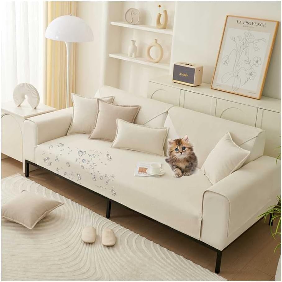 Waterproof L-Shaped Sectional Sofa Cover, Beige, 90 x 210 cm