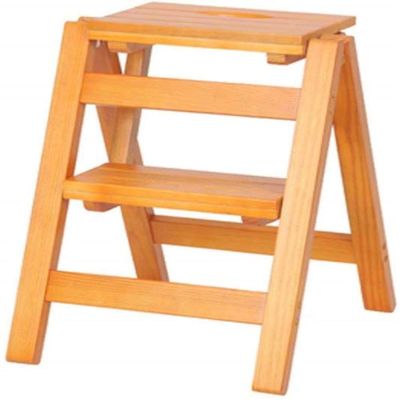 SZITW Folding Solid Wood Step Stool, 2 Steps, Light Brown