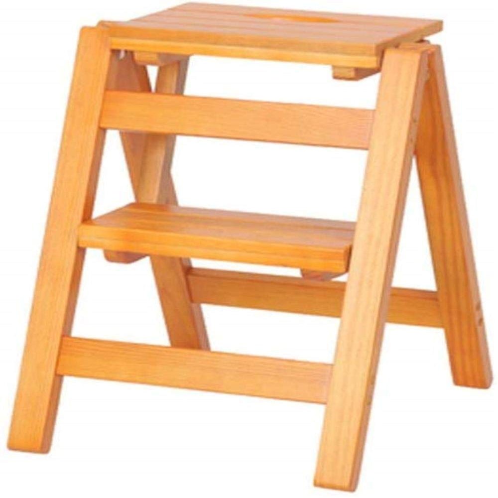 SZITW Folding Solid Wood Step Stool, 2 Steps, Light Brown