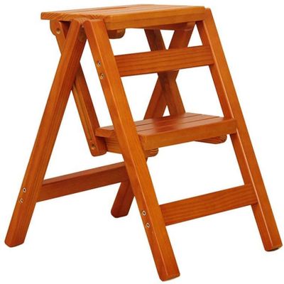 SZITW Folding Solid Wood 2-Step Ladder Chair, Multifunctional Wooden Step Stool, Foldable Plant Stand/Shoe Bench/Storage Shelf, Max. 150 kg/B