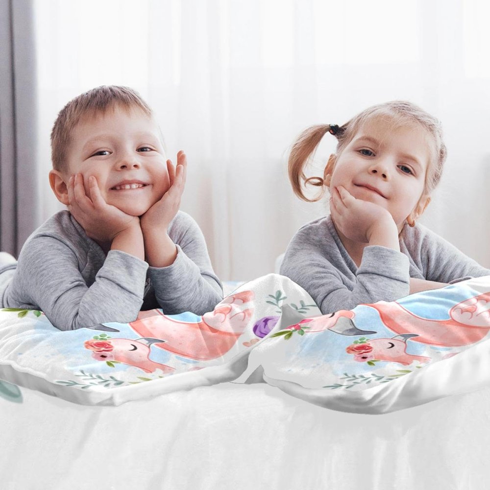 Flamingos with Flower Crowns Duvet Cover Set, Double Bed, 3-Piece