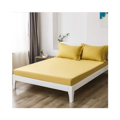 PAHION Fitted Sheet for Box Spring or Water Beds, Super-Soft Cotton, Fits Toppers up to 20 cm, Yellow A, 120 x 200 + 30 cm