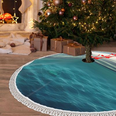 36-Inch Tassel Christmas Tree Skirt with Sea Background Design