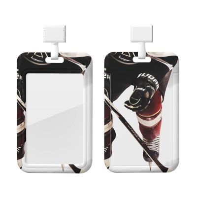 Sliding ID Badge Holder with Clear Window, Ice Hockey Pattern