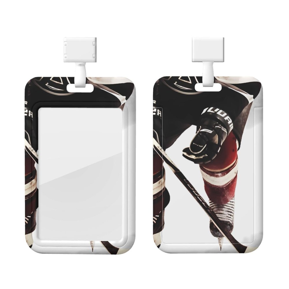 Sliding ID Badge Holder with Clear Window, Ice Hockey Pattern
