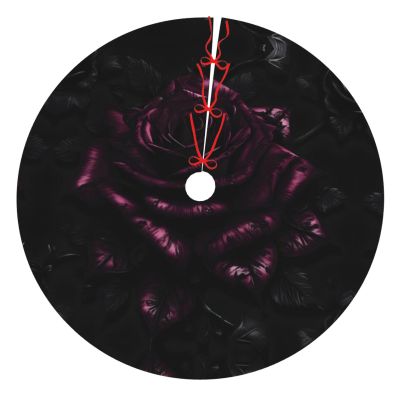 Gothic Rose Print Christmas Tree Skirt for Indoor and Outdoor Party Decor