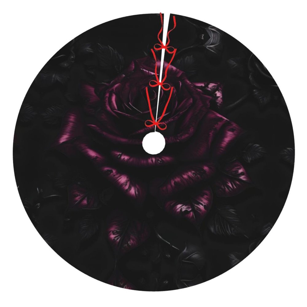 Gothic Rose Print Christmas Tree Skirt for Indoor and Outdoor Party Decor