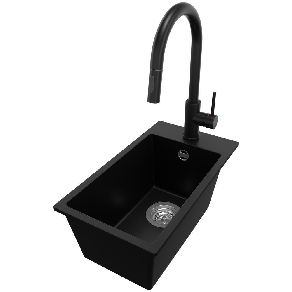 PRIMAGRAN Granite Sink for 30 cm+ Base Cabinets with Kitchen Faucet, 28 x 50 cm