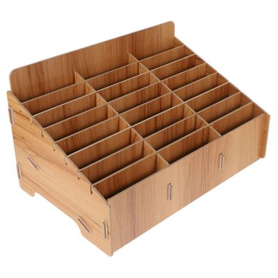 ABOOFAN 24-Compartment Storage Box, 1 Piece, Brown Wood, for Cell Phones