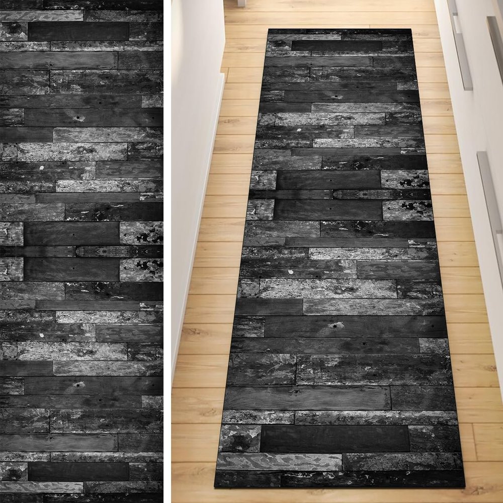 QQrunner Black Non-Slip Hallway and Kitchen Runner Rug, 100 x 120 cm