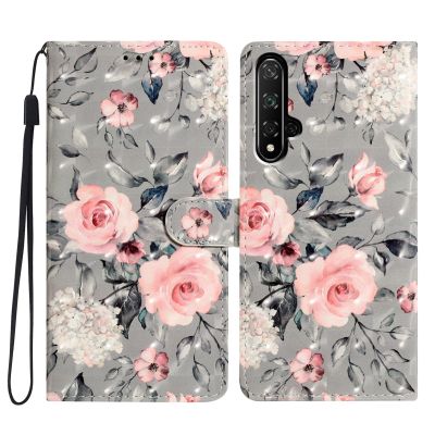 XFDSFDL PU Leather Flip Cover for Honor 20, Gray Floral Pattern 03