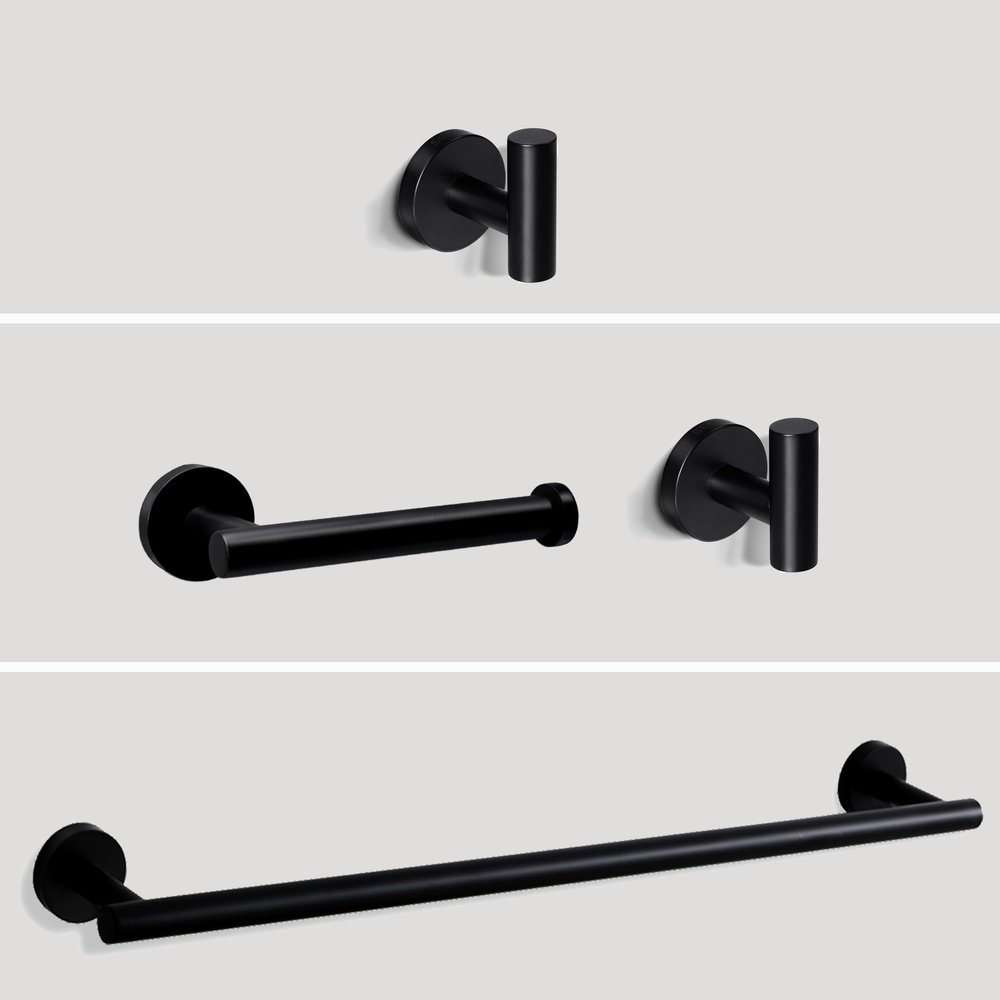 SEIDO 4-Piece Matte Black Bathroom Hardware Set, SUS 304 Stainless Steel