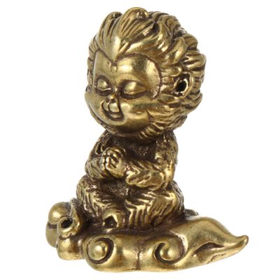 Warmhm 2-Piece Miniature Handmade Brass Wukong Statue, Vintage Decor